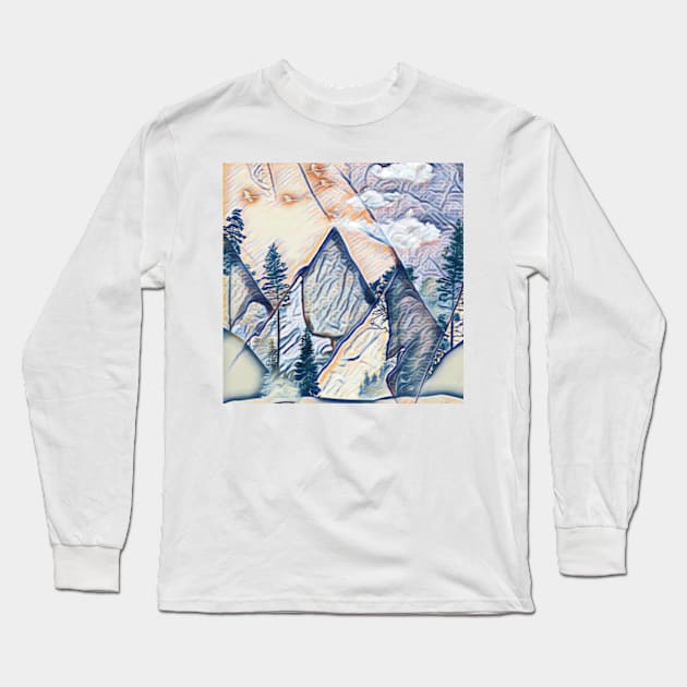 mountain forest abstract pastel painting Long Sleeve T-Shirt by katerina-ez